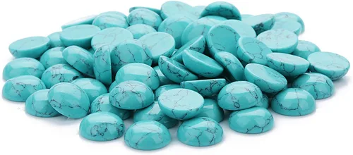 Vista 4 de JJG 20pcs Cabujones Redondos de Piedra Flatbacks Turquesa Gemstone Dome Cameos, 0.157 in