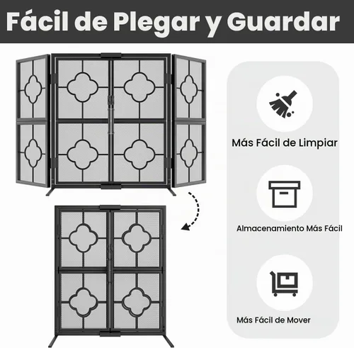 Vista 4 de Protector de chispas para estufa Amagabeli, 3 paneles, metal decorativo, para exteriores, cobertor de malla, seguro para los niños, diseño de hojas