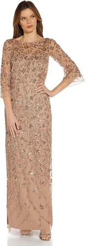 Vista 3 de Adrianna Papell Vestido de columna ilusión con cuentas para mujer