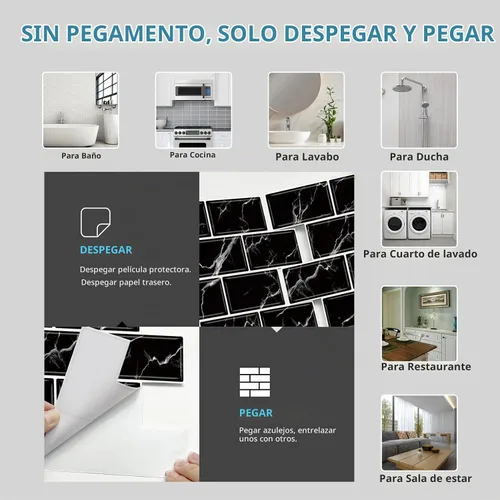 Vista 4 de URCOLOR 10 hojas de adhesivos para loseta en muro de cocina, azulejos autoadhesivos de 12 x 12 pulgadas estilo metro, para loseta en muro de cocina