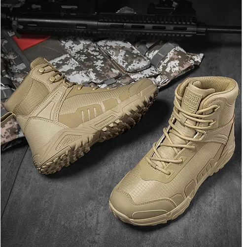 Vista 6 de Botas de senderismo ligeras para hombre, botas de caza, botas de trabajo, botas tácticas militares, botas de combate para motocicleta