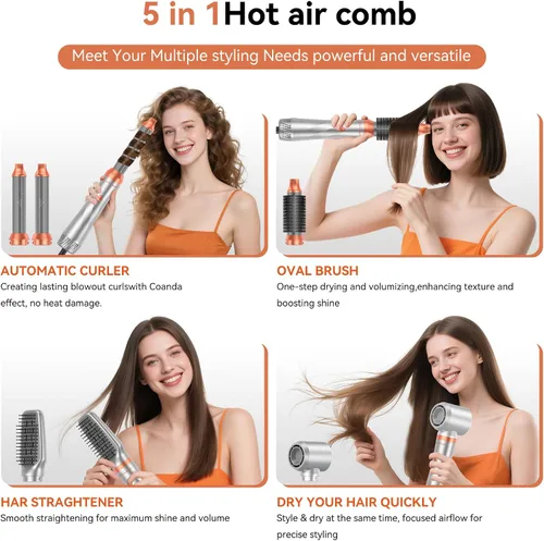 Vista 8 de Cepillo secador de pelo 5 en 1, cepillo secador de pelo de 110-120 V, secado rápido y 3 cepillos de cabello de aire caliente de temperaturas