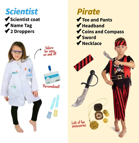 Vista 3 de Born Toys Disfraces de juego de simulación para niños de 3 a 7 años, juego de vestuario lavable para niños pequeños para jugar (6 en 1)