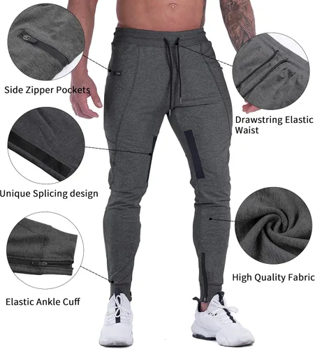 Vista 4 de MAIKANONG Pantalones deportivos para hombre, pantalones cónicos, informales, para entrenamiento, gimnasio, entrenamiento, pantalones ajustados