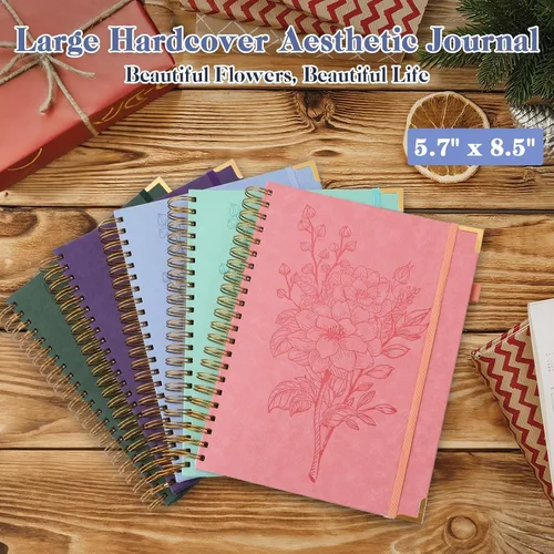 Vista 6 de Cuadernos de diario A5, cuaderno de espiral de tapa dura, cuaderno de cuero para mujeres y niñas, cuaderno de rayas universitarias con páginas