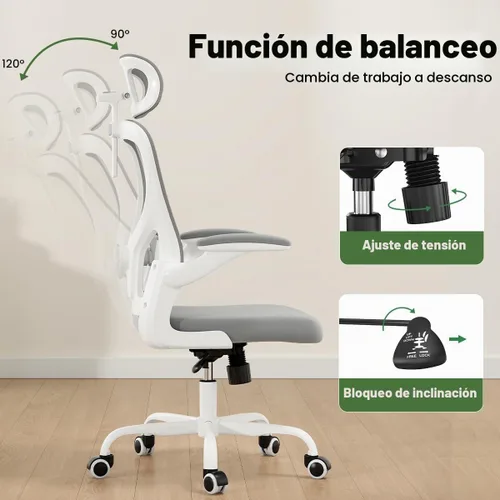 Vista 6 de Soohow Silla de oficina, ergonómica de malla de oficina con soporte de respaldo ajustable, cómoda silla giratoria de computadora con reposacabezas