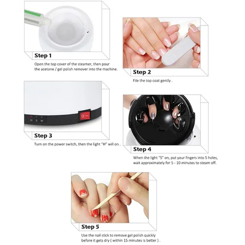 Vista 5 de Máquina quitaesmalte de uñas, 36 W, vaporizador de esmalte de uñas de gel de vapor para salón de belleza en el hogar, limpiador portátil para salón