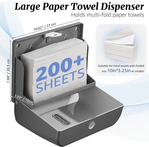 Vista 2 de Modunful Dispensador de toallas de papel montado en la pared, sin contacto, sin taladro, de alta capacidad, plegado en Z, plegable, multipliegue