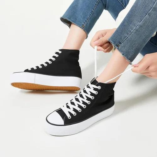 Vista 5 de Zapatos deportivos de plataforma blanca para mujer, zapatos de lona de moda para mujer