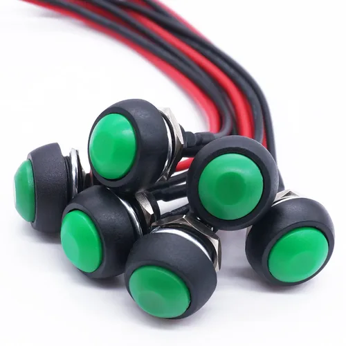 Vista 18 de Twidec /5 unids interruptor de botón de pestillo de 0.472 in encendido apagado mini redondo impermeable carcasa negra 12 V 24 V 36 V 110 V 250 V 2A