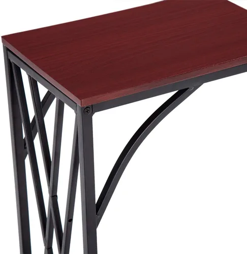 Vista 9 de Mesa auxiliar en forma de C, mesa auxiliar para sofá, mesa auxiliar para muebles de sala de estar, escritorio marrón de línea cruzada