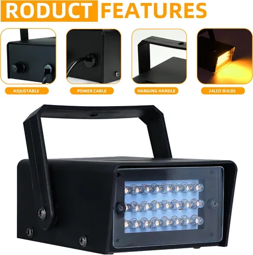 Vista 9 de ENUOLI Mini luz estroboscópica LED de color blanco con 24 LED superbrillantes, control de velocidad variable para clubes de Navidad, efecto de luz