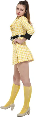 Vista 3 de Cosplay.fm Disfraz de cosplay Vinrtage para mujer, uniforme amarillo