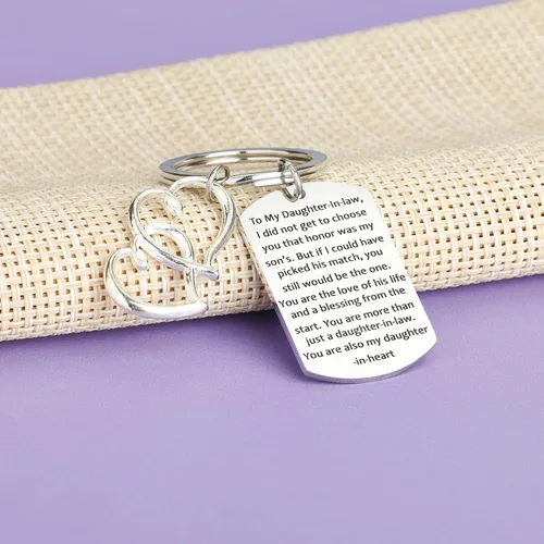 Vista 5 de Llavero de regalo para nuera, para nuera, texto You are My Daughter in Heart, Diamante de imitación, circonita