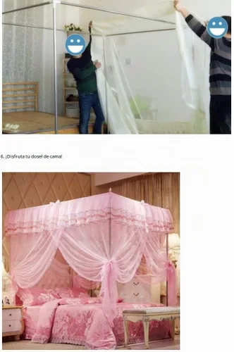 Vista 9 de Mosquitero para cama con detalles de encaje. Mosquitero de lujo mosquitero de cuatro esquinas para cama princesa, para interior o exterior Morado