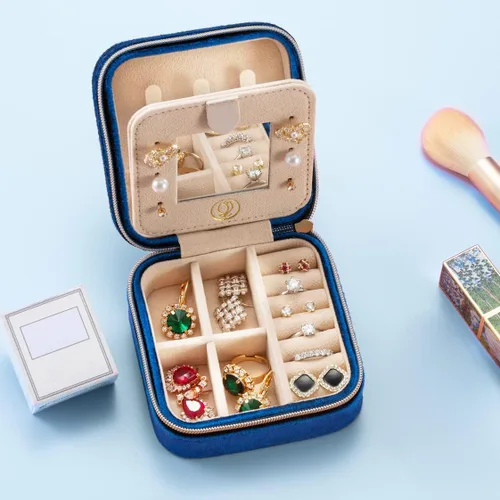 Vista 6 de ZPROW Joyero de viaje de terciopelo de felpa, organizador de joyas de viaje, estuche de viaje para joyas, caja de joyería de viaje, pequeña caja