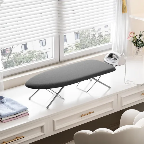 Vista 8 de KINGBOARD Tabla de planchar de mesa, tabla de planchar pequeña con soporte para planchar, tabla de planchar plegable, cubierta extragruesa, tabla