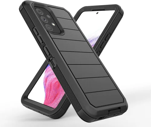 Vista 6 de Funda diseñada para Samsung Galaxy A53 5G con protector de pantalla integrado, resistente a prueba de golpes y clip giratorio para cinturón (negro)