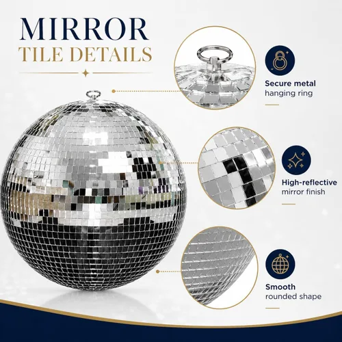 Vista 2 de Youdepot - Paquete de bolas de discoteca de 12 y 16 pulgadas, decoraciones de bola de espejo plateada para fiestas, bodas, Navidad y decoración