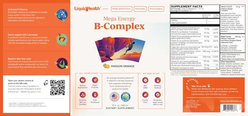 Vista 7 de LIQUIDHEALTH Mega Energy - Complejo B metilado, suplemento vitamínico líquido para adultos, aumenta la energía, alivia el estrés y la fatiga, apoyo