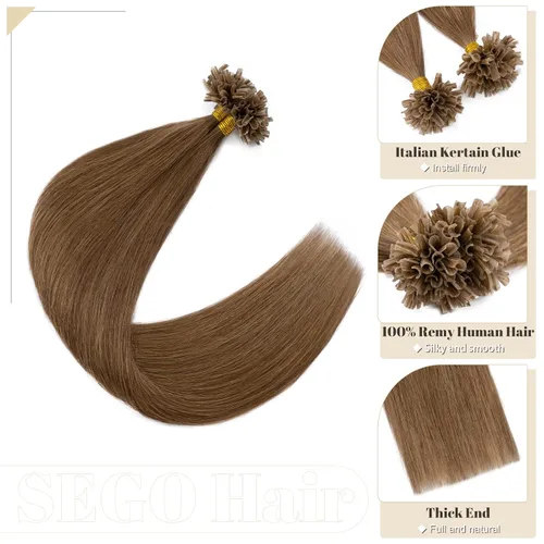 Vista 138 de SEGO Extensiones de cabello humano con micro cuentas, extensiones de cabello humano con micro bucle, lacio, natural, fusión fría, 1.76 oz/paquete