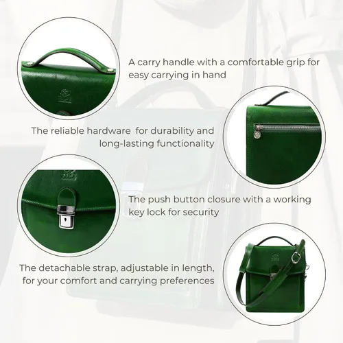 Vista 6 de Time Resistance Maletín pequeño de cuero para hombre - Bolso cruzado - Bolso bandolera de cuero italiano - Caja de regalo incluida