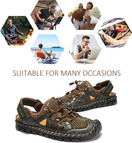 Vista 5 de Sandalias para hombre, zapatos de playa de cuero de verano para pescador, sandalias de punta cerrada para hombres, sandalias de agua transpirables