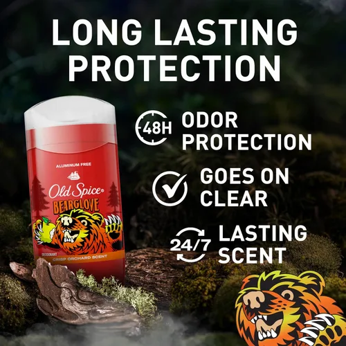 Vista 2 de Old Spice Desodorante sin aluminio para hombres, protección contra olores 24/7, frescura 24/7 y aroma duradero, aroma Bearglove, 3.0 onzas con gel