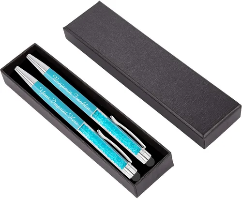 Vista 11 de ExpressDesign™ - Juego de regalo de bolígrafos de cristal personalizados - Paquete de 2 bolígrafos de gemas de metal con caja de regalo - Metálico