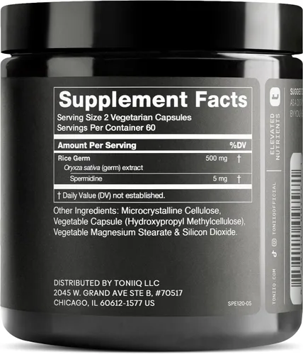 Vista 2 de Toniiq Suplementos de espermidina ultra concentrados de 500 mg para hombres y mujeres - espermidina no sintética estandarizada a no menos del 1% - 5