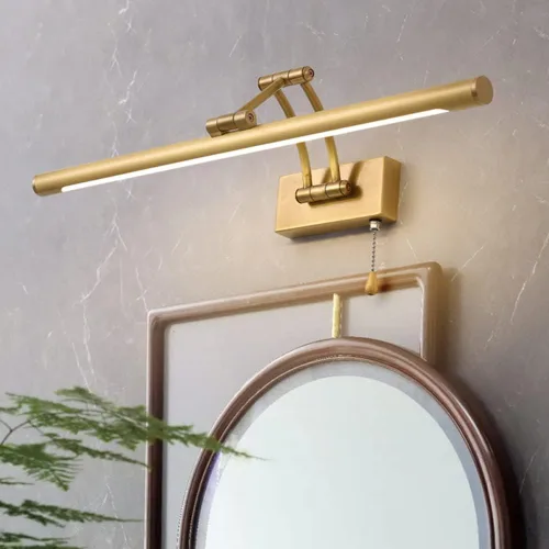 Vista 3 de Lámpara de pared LED ajustable de cobre para espejo de baño: lámpara de tocador moderna con interruptor de cadena para UNA decoración elegante