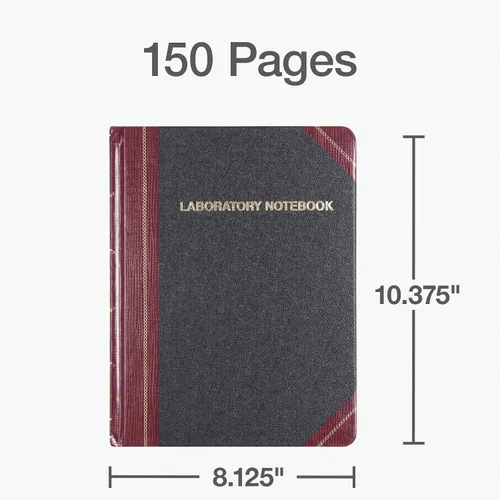 Vista 3 de Boorum & Pease Cuaderno especial de laboratorio, renglones de registro, negro, 150 páginas, 10-3/8 pulgadas x 8-1/8 pulgadas (L21-150-R), blanco