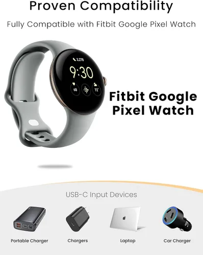 Vista 2 de Cargador compatible con Google Pixel Watch 1, cable de carga USB C de 3.3 pies de repuesto para Google Pixel Watch, color blanco