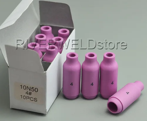 Vista 2 de RIVERWELD Boquillas de alúmina TIG de cerámica 10N50 4# 1/4 "0.256 in Orificio para QQ300 PTA DB SR WP 17 18 26 TIG Antorcha de soldadura Paquete