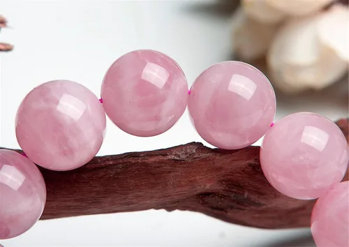 Vista 3 de Pulsera de cuentas redondas de cuarzo rosa natural genuino, 0.315 in