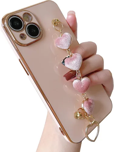 Vista 9 de Caseative Funda para iPhone 13 Pro Max, correa de muñeca con corazón chapado en amor, pulsera de cadena, funda suave para mujeres y niñas