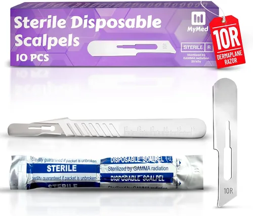 Vista 9 de MyMed Bisturíes desechables Cuchillas afiladas de acero al carbono #10 Bolsas individuales estériles para dermaplaining, podología