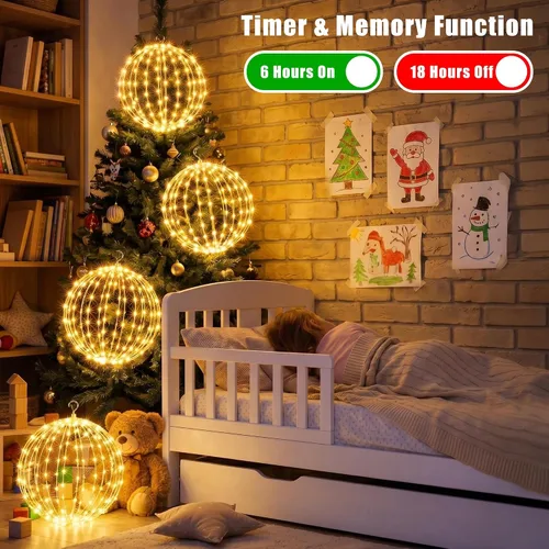 Vista 5 de iBaycon Paquete de 2 luces esféricas navideñas de 11.8 pulgadas Blanco cálido