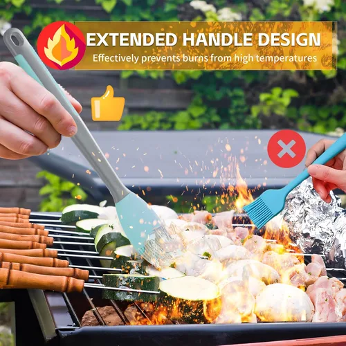 Vista 2 de Cepillo y espátula de silicona para untar – Extra largo, resistente al calor, para hornear, raspar, mezclar, barbacoa, parrilla, cocina, cocina