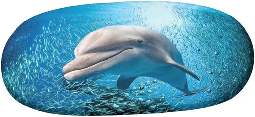 Vista 3 de XISUNYA Mantel ajustable ovalado, decoración de animales marinos, funda de poliéster elástico, un mantel ajustable con estampado de delfín nariz