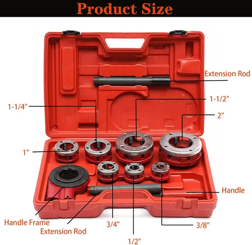 Vista 2 de LOYALHEARTDY Trinquete de enhebrador de tubos, con 7 matrices, juego de roscadores de tubo de trinquete 3/8 ", 1/2", 3/4", 1", 1-1/4", 1-1/2", 2