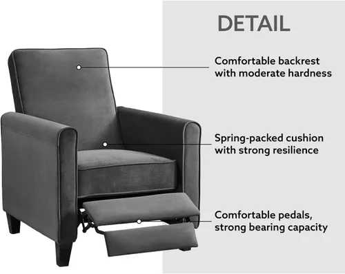 Vista 4 de Naomi Home Olivia Sillón reclinable suave con reposapiés ajustable, silla de descanso compacta, sillón reclinable de lino suave y transpirable