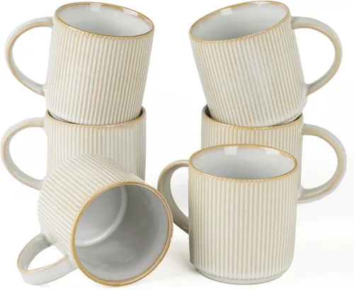 Vista 30 de famiware Juego de 4 tazas de café de 12 onzas, tazas de cerámica con asa Negro (Star-Black)