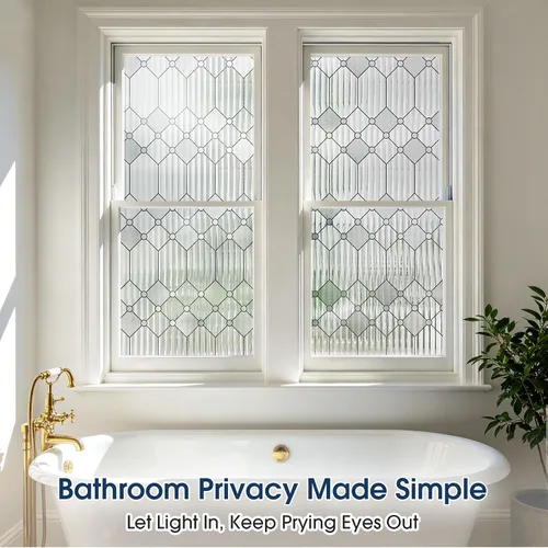 Vista 9 de Reeded Glass Privacy Window Film Static Cling for Home Clear
