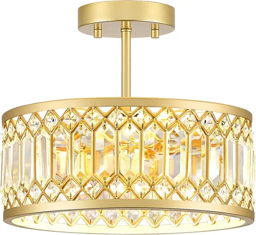Vista 10 de YURNYQ - Lámpara de techo de cristal cromado, 1 luz, 9.05 pulgadas Modern Semi Flush Mount Ceiling Light, Hallway Lighting Fixtures Ceiling Lamp