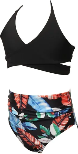 Vista 2 de ZHICHUANG Conjunto de bikini de verano para niñas de 2 a 12 años con estampado de hojas hawaianas de 2 piezas Rosado