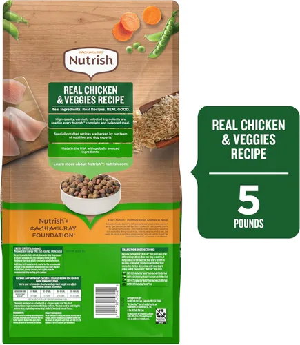 Vista 3 de Nutrish Rachael Ray - Comida seca para perros adultos, receta de pollo y verduras reales, bolsa de 5 libras
