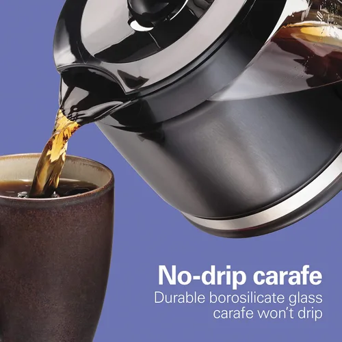 Vista 3 de Hamiton Beach - Cafetera de goteo programable compacta de 12 tazas con jarra de vidrio de burosilicato sin goteo, apagado automático de 2 horas