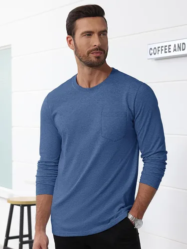 Vista 3 de TACVASEN Men's Cotton Casual Long Sleeve Shirt with Chest Pocket Classic Crew Neck Tees