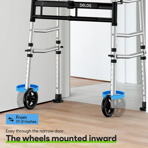 Vista 5 de Delog Andador plegable para personas mayores, andador de plataforma con ruedas de 5 pulgadas y reposabrazos acolchados extraíbles de 350 libras